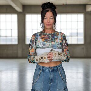 new Tweed HandKnit Seamless Fingerless Gloves Mittens Arm Warmer w.Buttons